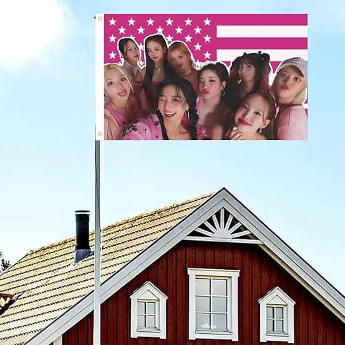 Twice Members American Flag Banner 3x5 Ft,pink Kpop USA Flag Tapestry for Bedroom Living room dorm wall with Brass Grommets,Kpop Fans Once Gift Ideas thumbnail 8