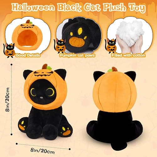 Hagusahuo Halloween Plush, 8inch Pumpkin Black Cat Plush Halloween Stuffed Animals for Kids, Cute Plushies Kawaii Stuffed Cat Soft Doll Toy for Boys, Girls, Girlfriend thumbnail 3
