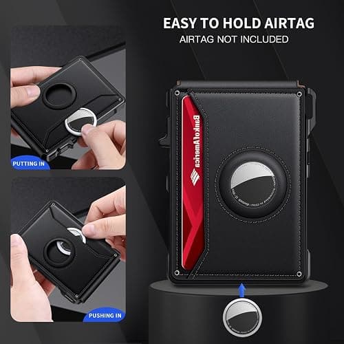 KIKVES Airtag Wallet for Men, Mens Smart Wallet for Air Tag RFID Blocking, Minimalist Bifold Pop Up Aluminum Credit Card Case Holder 12+ Cards with ID Window, Gift for Men, No Airtag Included, Black thumbnail 8