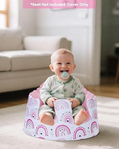 BOMOLOUR Seat Cover Compatible with Bumbo and Nuby Seat, Removable Breathable Baby Floor Seat Cover for Boys and Girls, Seat Not Included (Pink Rainbow) thumbnail 2