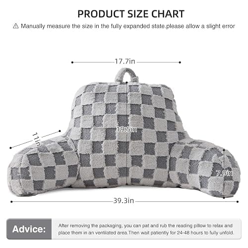 Aimuan Reading Pillow Checkered Bed Rest Wedge Backrest Checkerboard Pillow with Arms Back Support for Sitting Up in Bed Cushion Incline Rest Sleeping Snoring Pillow (Grey,Large) thumbnail 3