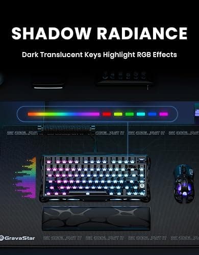 GravaStar Mercury K1 75% Wireless Mechanical Keyboard, Aluminum Alloy Gaming Keyboard with Knob, Hot Swappable, Linear Switches, Transparent Keycaps, RGB Backlit, 2.4GHz/BT5.0/USB for PC Gaming thumbnail 7