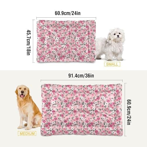Coikll Pink Floral Pet Bed Pad Soft Dog Bed Mat with Anti-Slip Bottom, Machine Washable Crate Pad Mattress for Dog Sleeping thumbnail 3