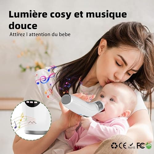 Mouche Bebe Electrique, Mouche nez Bébé confort 5 niveaux d'aspiration mouche-bébé 3 tailles Embout musique et lumière apaisantes affichage LED portable thumbnail 7