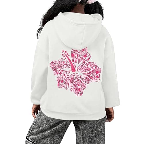 Lubpow Cute Pink Hoodie Kids Girls Aesthetic Preppy Hibiscus Flower Puff Hoodies Kawaii Hawaii Palm Beach Graphic Pullover thumbnail 2