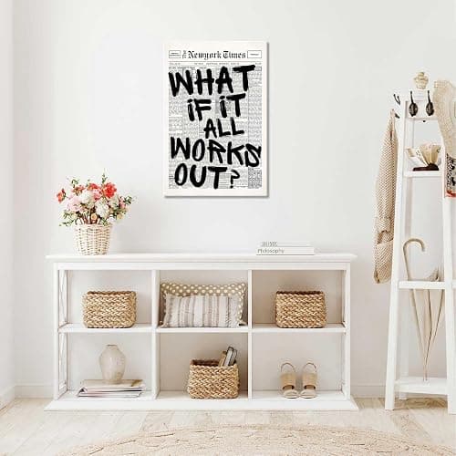Drimiler Retro Black And White Newspaper Poster What If It All Works Out Canvas Wall Art Positive Affirming Quote Minimalist Prints Painting For Home Bedroom Dorm Wall Decor 16x24in Wframed thumbnail 4