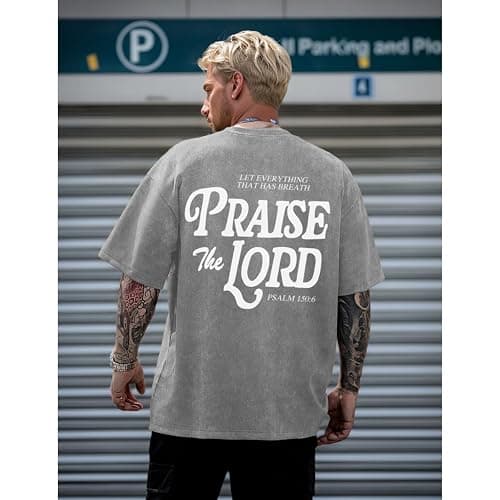 Wedsadl Christian Jesus Shirts for Men Religious Praise The Lord Bible Verse Shirt Oversized Graphic Tees Acid Wash Tshirt thumbnail 5