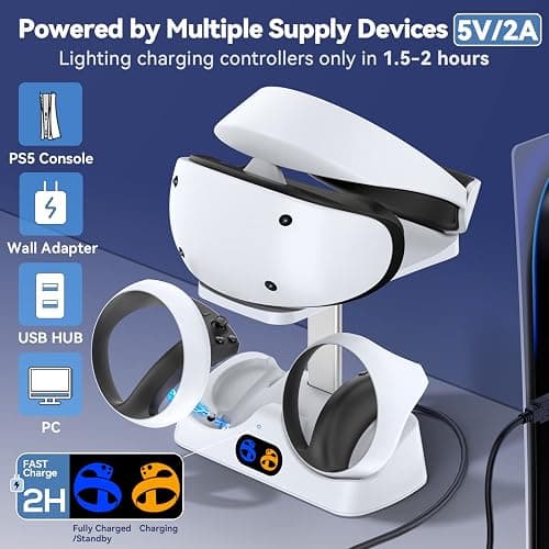 Controller Charging Dock for PS5 VR2, PSVR 2 Charging Station with VR Headset Holder Display Stand, PS VR2 Controller Charger for PSVR2 Accessories with Led Indicator, 2 Magnetic Clasp & Type-C Cable thumbnail 2