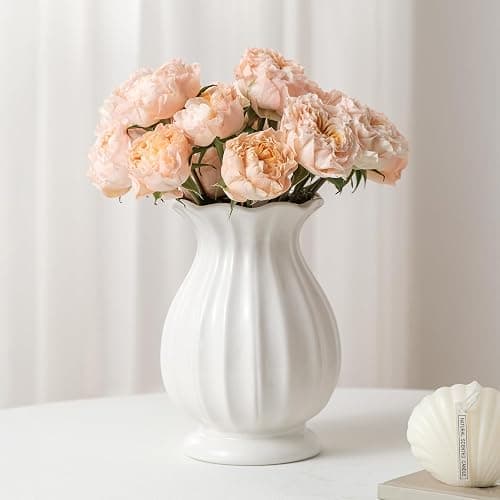 White Ceramic Vase, 7.8 Inch Flower Vase Home Decor Modern Decorative Vases | Unique Minimalism Vases for Pampas Grass Farmhouse Bedroom Living Room Cabinet Table Centerpieces Wedding Decorations - Image 1