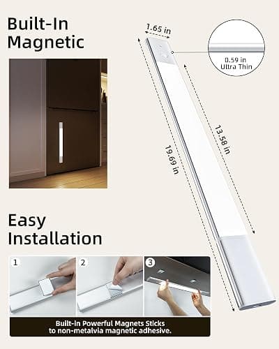 EZVALO Under Cabinet Lighting, 2200mAh Closet Lights with 2 Extra Batteries, 3 Color Temps Motion Sensor Lights Indoor, LED Lights for Closet, Pantry, Kitchen thumbnail 8