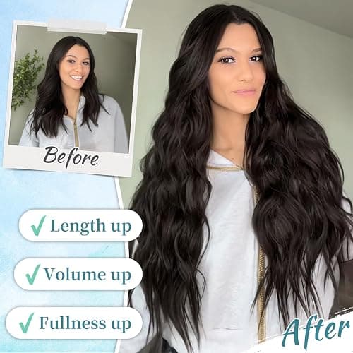 KooKaStyle Clip in Synthetic Hair Extensions Long Wavy 4PCS Thick Hairpieces Dark Brown 6# Fiber Double Weft Natural Hair Extensions 24 Inch for Women thumbnail 4