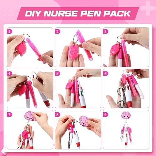 Sieral 6 Pcs Nurse Badge Accessories Include Permanent Marker Pen Highlighter Extendable Ballpoint Pen Foldable Scissors LED Flashlight Keychain Retractable Nurse Badge Clip (Pink,Cute) thumbnail 7