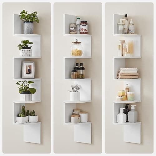 VASAGLE 5-Tier Corner Shelf, Floating Wall Display Shelf | For Plants, CDs, Decorations, Modern, Living Room, Study, Kitchen, Bedroom, Cloud White, CUSTOS Collection LBC72WT thumbnail 7