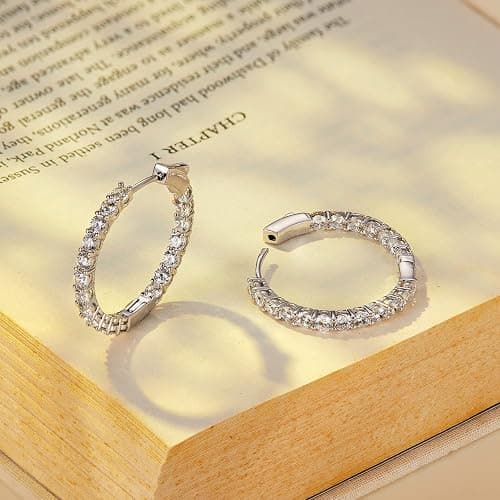 Gold Hoop Earrings for Women 14K Gold Plated Cubic Zirconia Hoop Earrings for Women 30mm Diamond Hoop Earrings Valentine's Day Mother's Day Birthday Jewelry Gift for Women thumbnail 7