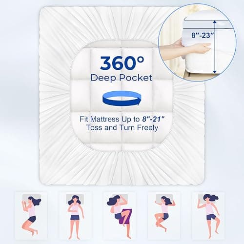 KAYFIA Full Mattress Topper,Extra Thick Mattress Pad Cover for Deep Sleep,3D+7D Snow Down Alternative Fill Overfilled Plush Pillow Top with 8-23 Inch Deep Pocket-White thumbnail 6