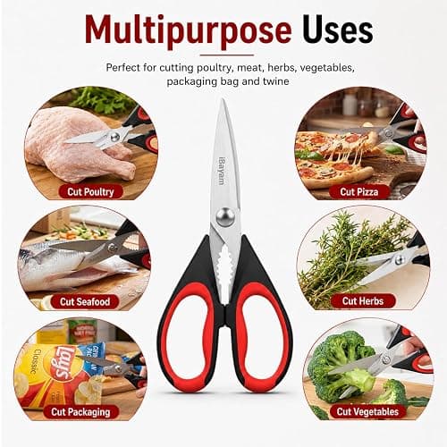 iBayam Kitchen Scissors All Purpose Heavy Duty 2 Pack with Protective Sheath, Stainless Steel Shears Kitchen Utensils Set for Cutting Food Cooking Meat Poultry Dishwasher Safe Soft Comfort-Grip thumbnail 4