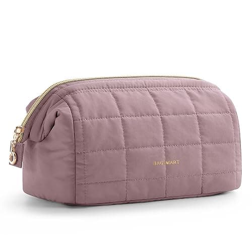 BAGSMART Makeup Bag Travel Toiletry Bag, Wide-open Zipper Pouch, Dusty Rose | Puffy Padded, Travel Essentials, Make Up Bag, For Women, Makeup Organizer, Toiletries Accessories Brushes - Image 1