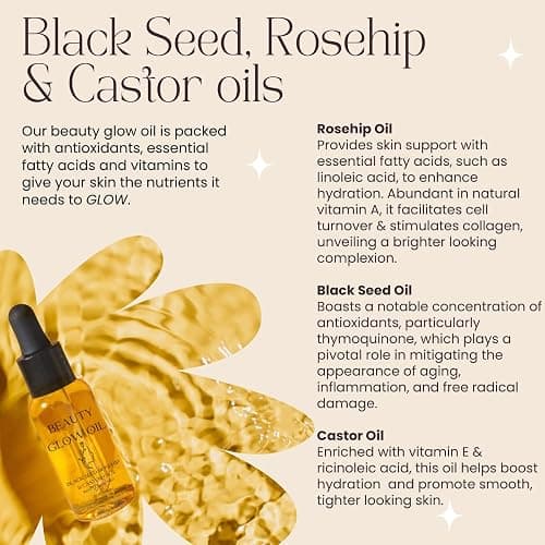 Black Seed Oil, Rosehip Oil, Castor Oil Organic Cold Pressed for Face Anti-Aging Miracle Facial Moisturizer Serum Natural Skincare Fortifying Hydrates Skin Moisturizing Beauty Glow Oil 1 Fl Oz/30mL thumbnail 3