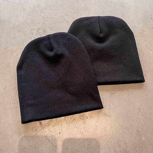 Winatehr Black Graphic Beanie for Men Women, Streetwear y2k Knitted Hat, Slouchy Goth Skull Cap (2 pcs) thumbnail 8