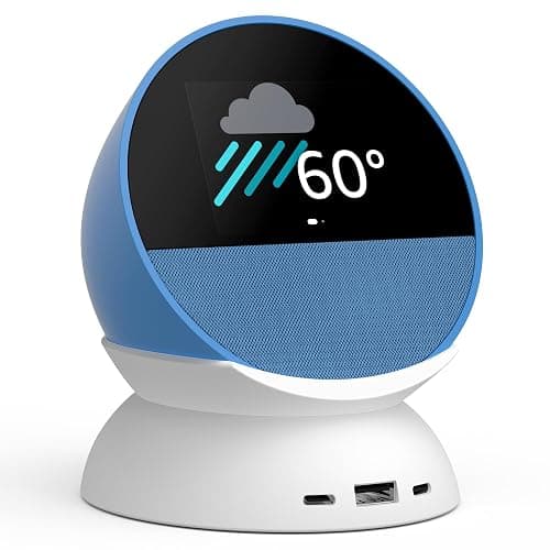 Echo Spot Bundle: Includes Echo Spot | Ocean Blue & Made for Amazon Stand with USB-C and USB-A Charging Ports | Glacier White - Image 1