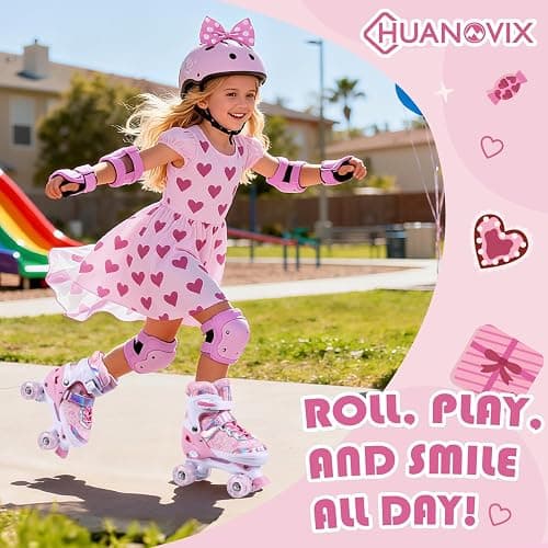 Huanovix Roller Skates for Kids, 4 Size Adjustable Rollerskates with Light Up Wheels, 10C to 6 Beginner Youth Roller Skates for Girls Boys Toddlers Indoor Outdoor thumbnail 6