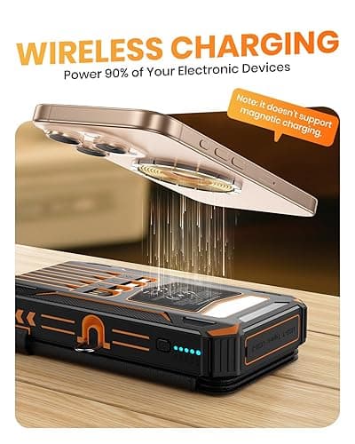 SOARAISE Solar Charger Power Bank - 48000mAh Wireless Portable Charger Built-in 4 Cables and 4 Solar Panels, PD QC 3.0 Fast Charging USB C Battery Pack with Flashlight for Camping Travel thumbnail 6