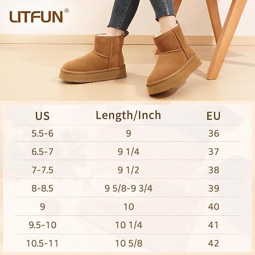 Litfun Suede Platform Mini Boots for Women Genuine Leather Fuzzy Ankle Winter Snow Boots with Fur Lined thumbnail 7