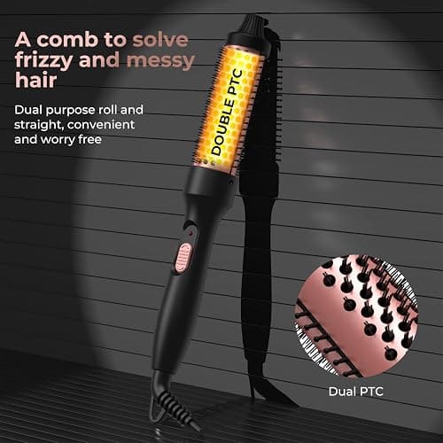 Thermal Brush, 32mm Barrel Hot Hair Brush Heated Round for Women, Heated Curling Iron Create Natural Curls Dual Voltage, UK Plug, Rose Gold thumbnail 2