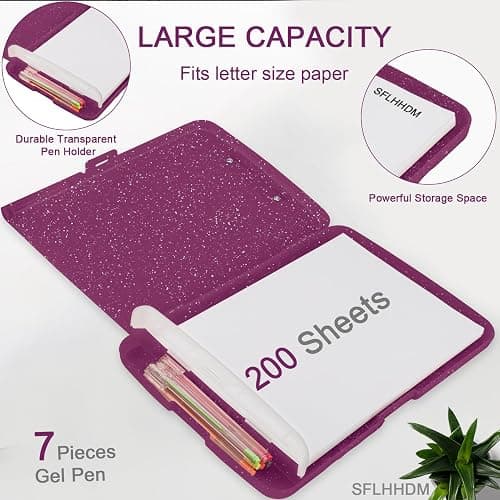 Glitter Clipboard with Storage,Storage Clipboard with Pen Holder,A4 Binder Clip Boards 8.5x11 with Low Profile Clip,Side Opening Sparkle Clipboards,Clipboards Folder for Office Supplies-Purple Alfalfa thumbnail 3