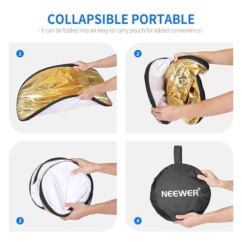 NEEWER 22 Inch/60 Centimeter Light Reflector Light Diffuser 5 in 1 Collapsible Multi Disc with Bag - Translucent, Silver, Gold, White, and Black for Studio Photography Lighting and Outdoor Lighting thumbnail 4