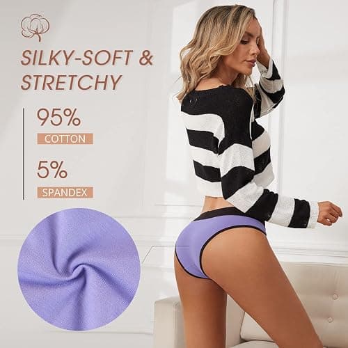 BAJAOEY Women Underwear Cotton, Cheeky Panties Soft & Breathable Bikinis Panties for Women Pack for Young Ladies 5 Pack thumbnail 3