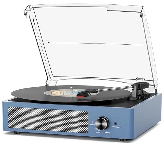 Vinyl Record Player with 2 Stereo Speakers Belt-Driven Vintage Turntables 3 Speed 3 Size Wireless Bluetooth Playback AUX-in RCA Out Headphone LP Vinyl Players Auto Stop Frosted Purple - Image 1