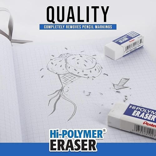 Pentel Hi-Polymer Block Eraser, Large, White, Pack of 3 (ZEH10BP3-K6) thumbnail 4