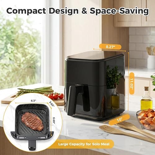 DUMOS 3 Qt Air Fryer, Compact Digital Airfryer with Auto Shut-Off, Fast Cooking for Quick Easy Meals, Space Saving Mini Air Fryer for Small Kitchens, Apartments & Singles thumbnail 3