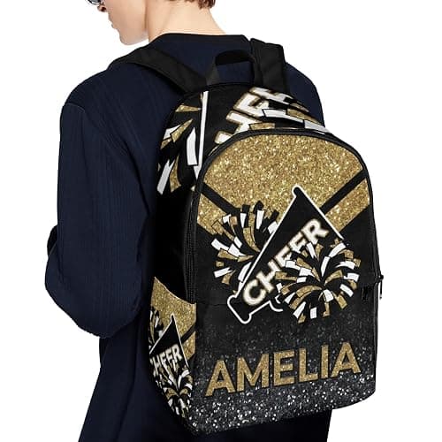 Yeshop Cheerleader Gold Personalized Backpack for Teen Boys Girls,Custom Travel Backpack Bookbag Casual Bag Name Gift 11.8"(L) x 5.51"(W) x 17.72"(H) thumbnail 3