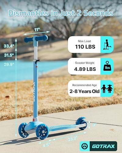 Gotrax KS1 Kids Kick Scooter, 3 Wheels for Boys & Girls 2-8, Gifts | LED Light-Up Wheels, 3 Adjustable Handlebar, Easy Assembly, Lightweight, Wide Anti-Slip Deck, Lean to Steer, Max Load 110 lbs thumbnail 7