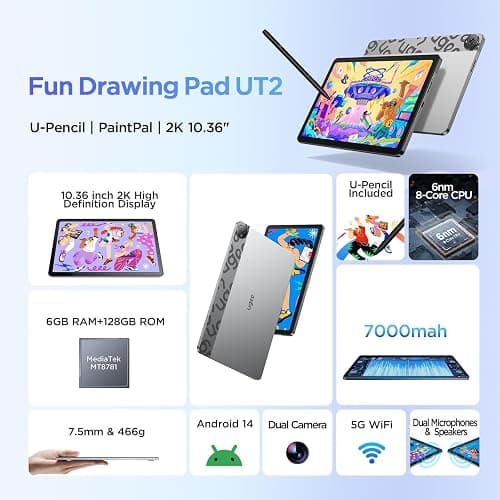 UGEE Pad Drawing Tablet No Computer Needed,Android 14 tablet drawing Stand for 7000mAh+18W Battery,6GB+128GB Fun Drawing Pad 2K Ultra HD Large Screen with Full-Laminated Screen,Standalone Tablet 10.36 thumbnail 4