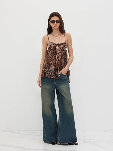 CIDER Leopard Print Dress Chiffon Bowknot Sleeveless Oversized High Waist Square Neck Night Dress thumbnail 4