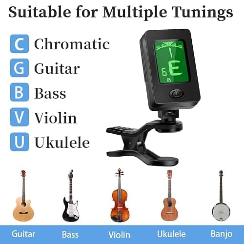Guitar Tuner, Guitar Accessories with Guitar Picks, Guitar Capo, Capo for Acoustic Guitar, Bass, Buzzing-Free, Quick Release, Guitar Tuner Clip on for Guitar, Violin, Bass, Ukulele Chromatic thumbnail 4