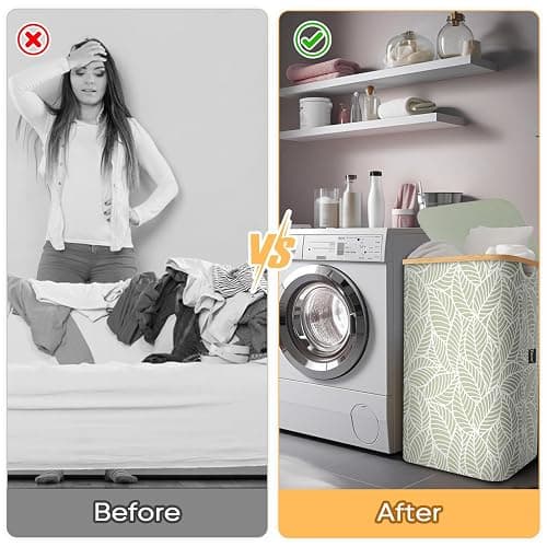 BALEINE Laundry Hamper with Lid, Tall Laundry Baskets with Bamboo Pull Handles, Large Laundry Bin with Internal Support (18 Gal/70L, Antique Foliage) thumbnail 7