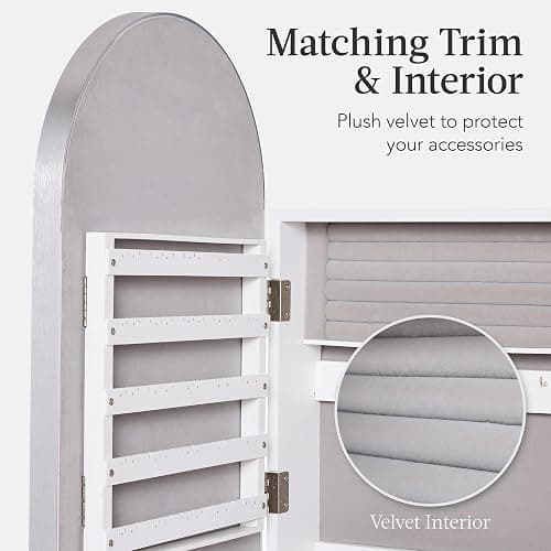 Best Choice Products Arch Mirror Jewelry Cabinet, Jewelry Storage Organizer, Armoire, Lockable Wall or Door Mountable, Full-Length Mirror - Silver thumbnail 5