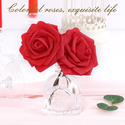 BLEUM CADE 16Pcs Artificial Flowers Fake Foam Roses with Stems for Wedding | Real Touch Red Boxed Foam Roses for DIY Bouquets Centerpieces Wedding Party Arrangement Bridal Shower Tables Decor thumbnail 4