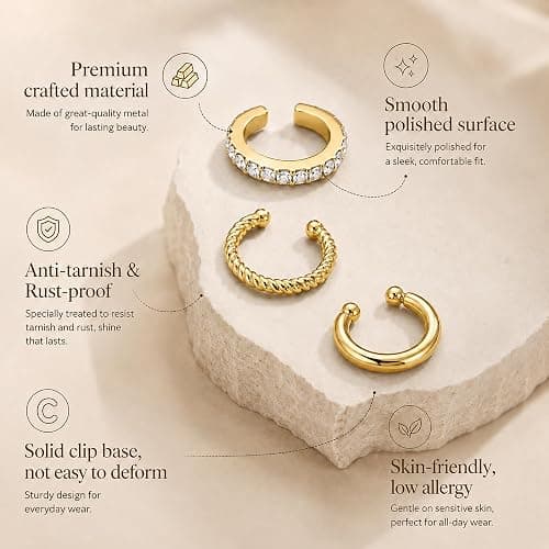 D.Bella Ear Cuff Earrings for Women 14K Gold Plated Dainty Non Pierced Clip On Earring for Cartilage Fake Ear Jewelry Lightweight thumbnail 5