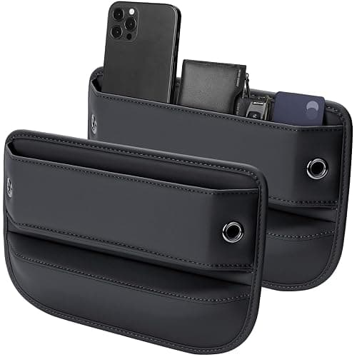Premium Leather Car Seat Gap Filler Organizer (0.2”-1.2" Gaps), Clever Gifts for Car SUV Truck Owners (Black, 2 Pack) - Image 1