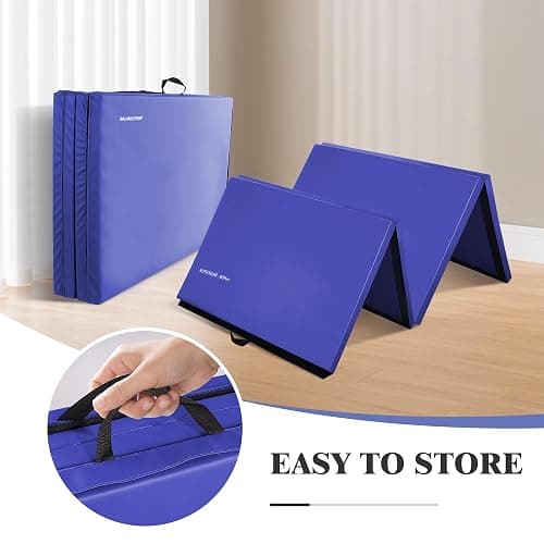 Fitvids Folding Exercise Gymnastics Mat, 4'x8'x2" Gym Workout Mat with Carrying Handles 4-Fold High-Density Anti-Tear Portable Fitness Aerobics Mat for Home Gym Yoga Pilates Tumbling MMA Core Training thumbnail 4