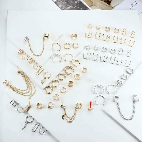 BESTEEL 66 Pcs Ear Cuff Earrings for Women Non Piercing,Hypoallergenic Silver plated Clip on Fake Earrings for Sensitive Ears,Ear Wrap Earrings for Helix Cartilage,Cz Star Butterfly Ear Cuffs Non Piercing thumbnail 6