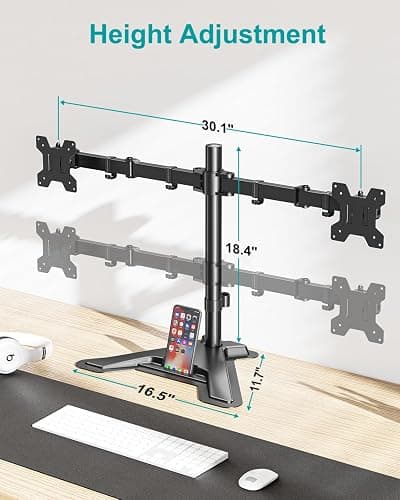 MOUNT PRO Dual Monitor Stand, Free-Standing Full Motion Monitor Desk Mount Fits 2 Screens up to 27 inches,17.6lbs with Height Adjustable, Swivel, Tilt, Rotation, VESA 75x75 100x100, Black thumbnail 3