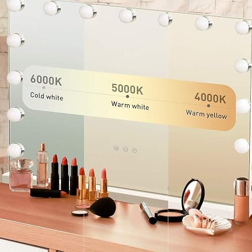 YOURLITE Hollywood Vanity Mirror with Lights, 58×45cm Lighted Makeup Mirror with 15 Dimmable Led Bulbs, 3 Lighting Modes, Touch Screen Control, Tabletop and Wall Mounted for Bedroom thumbnail 5