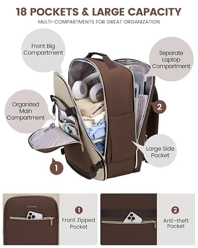LOVEVOOK 40L Travel Backpack for Women & Men, Airline Approved Carry On Luggage with 3 Packing Cubes, TSA Overnight Bags, Waterproof Personal Item Bag, Weekender Essentials Backpacks fits 17" Laptop thumbnail 5