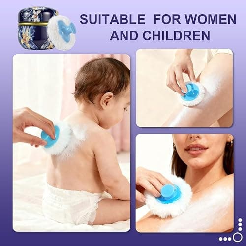 SHIMIDO Body Powder Puff and Container, 3.15" Portable Empty Body Powder Container for Baby Women's Loose Dusting Powder, Powder Case Box with Lids for Bath, Travel and Home Use (Dark Night) thumbnail 2